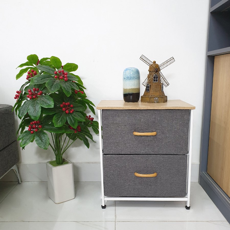 Tủ kệ đầu giường - Tủ đựng đồ đa năng 2 ngăn vải Oxfort 600D - KEMA02 - khung sắt sơn tĩnh điện chắc chắc, cứng cáp phong cách Mỹ