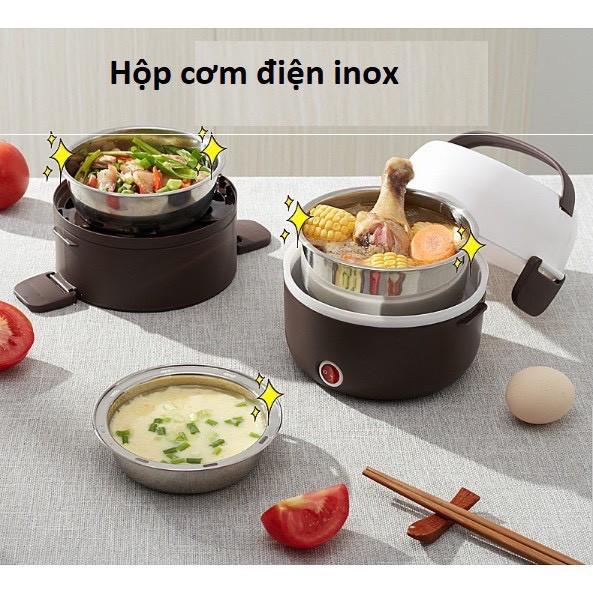 Bộ hộp cơm điện giữ nhiệt 3 tầng, ruột inox cao cấp miDoctor, cà men hâm nóng thức ăn + Tặng kèm túi giữ nhiệt