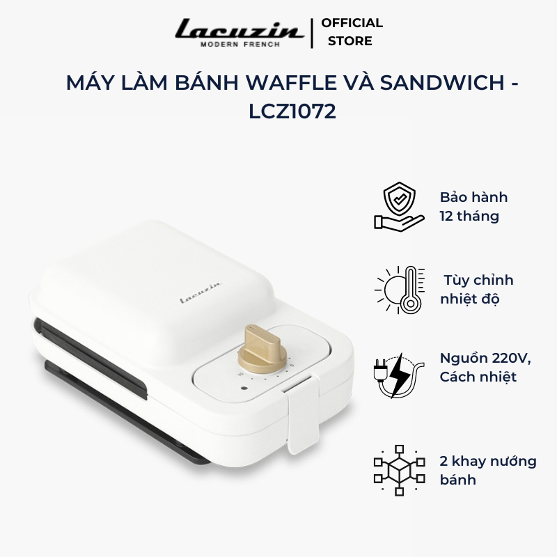 Máy làm bánh Waffle và Sandwich đa năng Lacuzin - LCZ1072 Hàng chính hãng