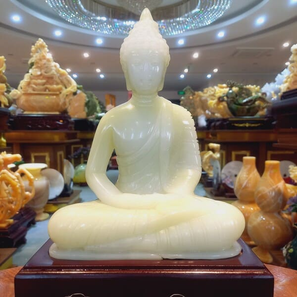 Tượng Phật Thích Ca Đá Phong Thủy Ngọc Onyx Trắng Tự Nhiên 26cm