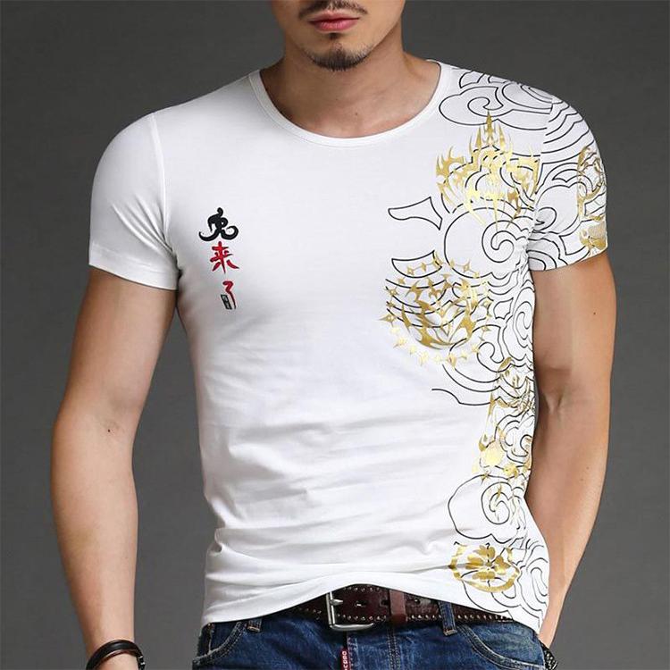Áo T-shirt nam, cổ tròn, cộc tay, họa tiết in hoa, ôm sát, kiểu dáng thời trang, phù hợp cho mùa hè, mẫu mới nhất TA51
