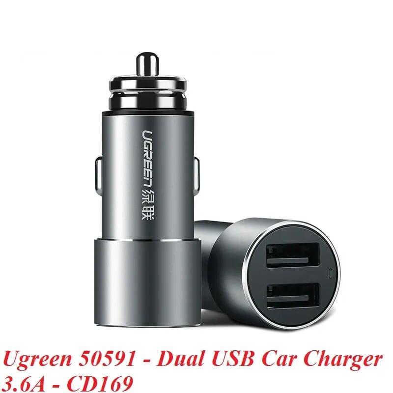 Ugreen UG50591CD169TK 3.6A màu Xám Bộ sạc ô tô 2 cổng USB cao cấp - HÀNG CHÍNH HÃNG