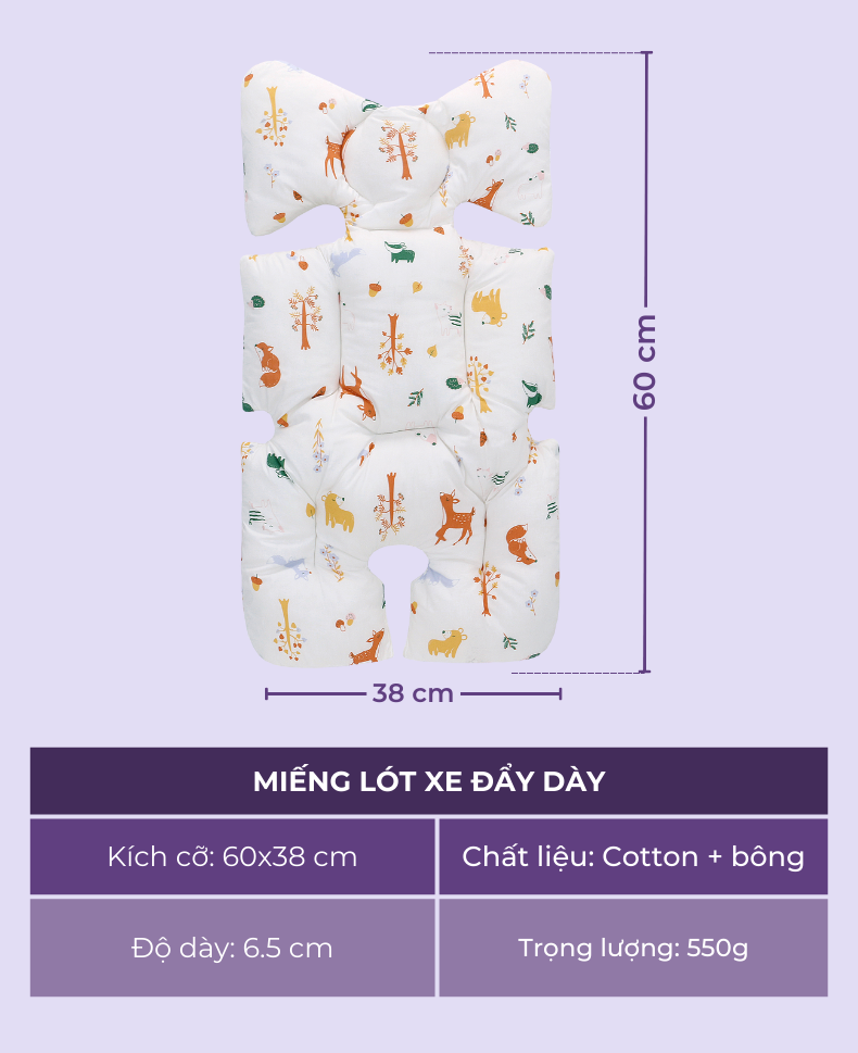 Miếng lót xe đẩy dày 6.5cm MiracleBaby  đệm Cotton dày dặn, phụ kiện xe đẩy êm ái cho bé