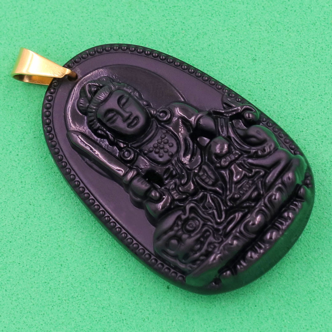 Mặt Phật Văn Thù Bồ Tát đen 3.6 cm kèm hộp nhung