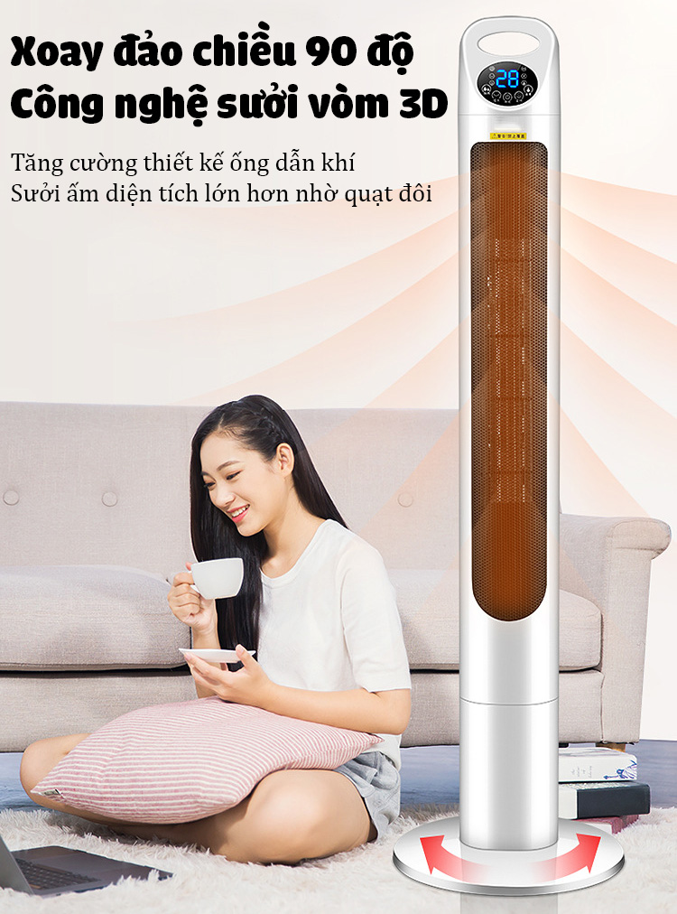 [Mẫu mới 2022] Máy sưởi tháp kèm điều khiển từ xa cao 120cm CJY-2000 màn hình cảm ứng hiển thị nhiệt độ cỡ lớn