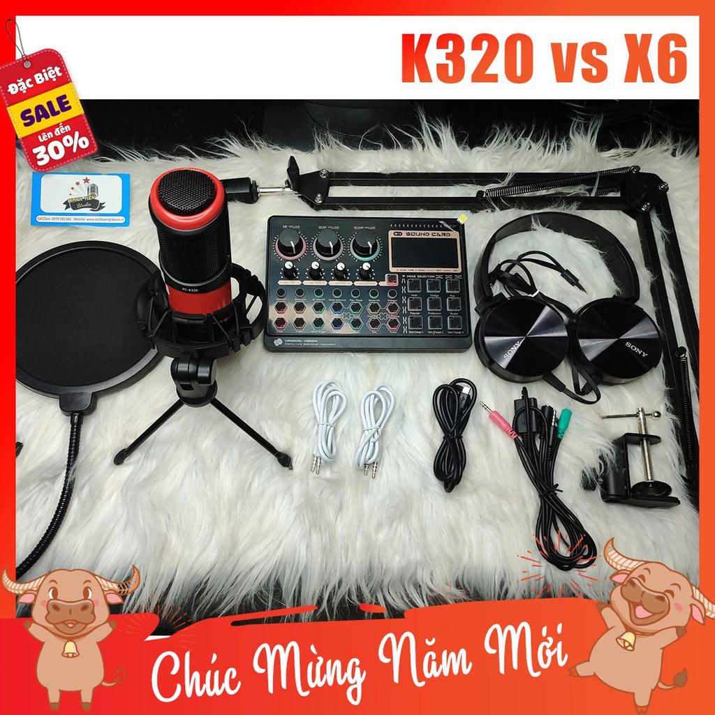 trọn bộ combo micro K320 + sound card X6 + full phụ kiện livestream karaoke thu âm xịn sò bh 12th