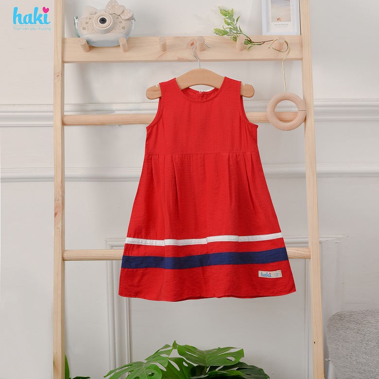 Váy bé gái sát nách, phối đáp 3 màu HK517, đầm thiết kế cho bé gái từ 0-8 tuổi (khoảng 10-27kg), váy hè cho bé Haki, hàng xuất khẩu Canada