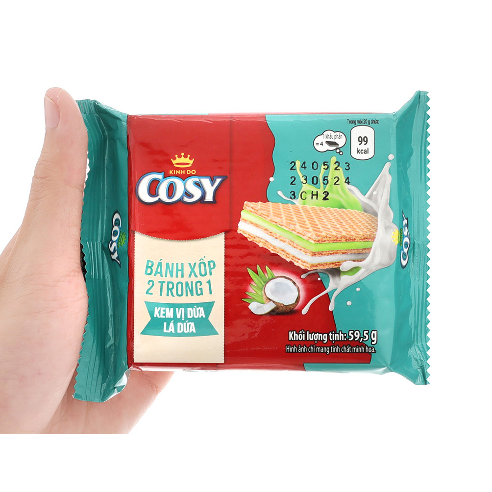 Combo 5 Bánh Xốp Cosy 2 trong 1 – Kem Vị Dừa Lá Dứa, gói 59.5g