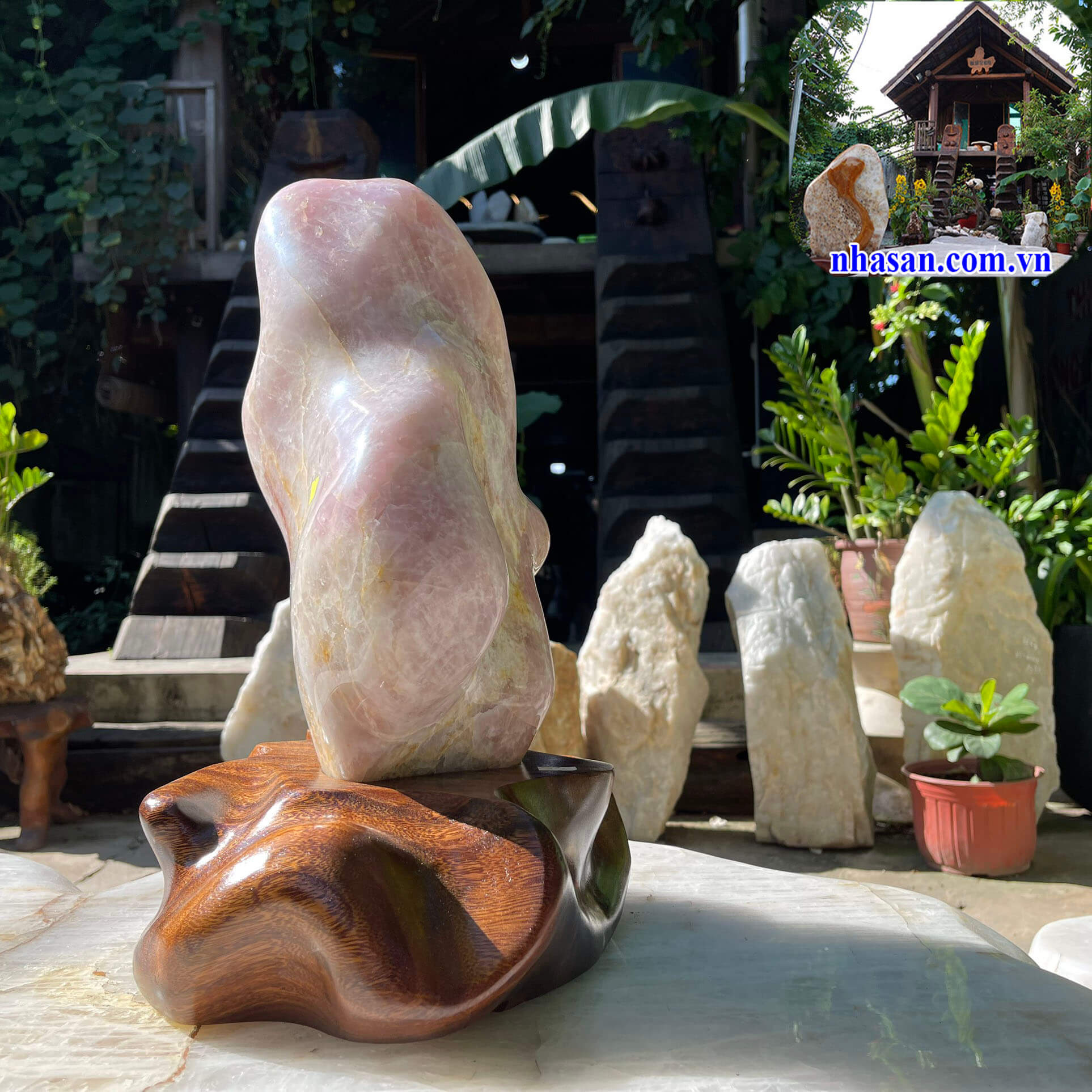 Trụ đá thạch anh hồng tự nhiên nguyên khối trấn trạch T451 nặng 20Kg kích thước 46x28x17cm  – Vật phẩm phong thủy may mắn