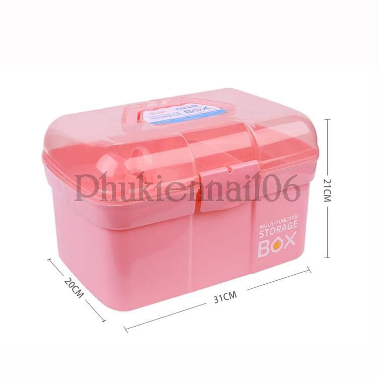 Cốp nhựa 2 tầng đựng nail, mi, đồ trang điểm