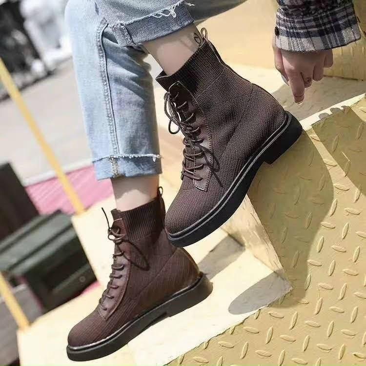 Giày Boots cao cổ len ôm chân màu Nâu loại 1 đế 4cm