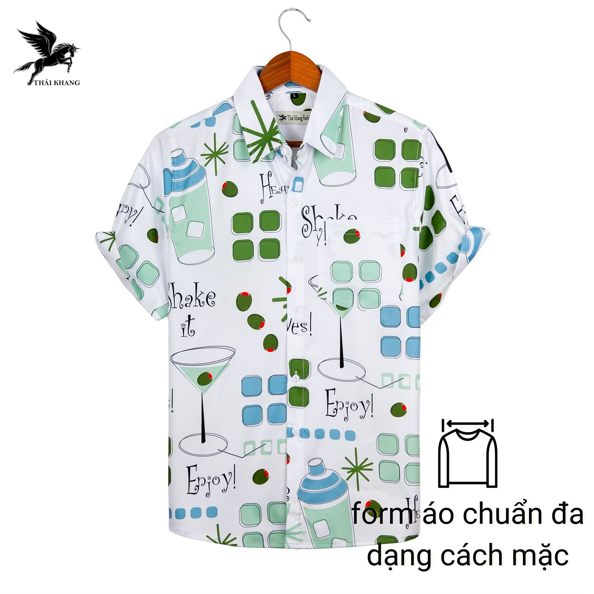 Áo sơ mi nam ngắn tay hoạt tiết đẹp in 3d vải lụa mềm mặc thoải mái rất mát THÁI KHANG A3D112