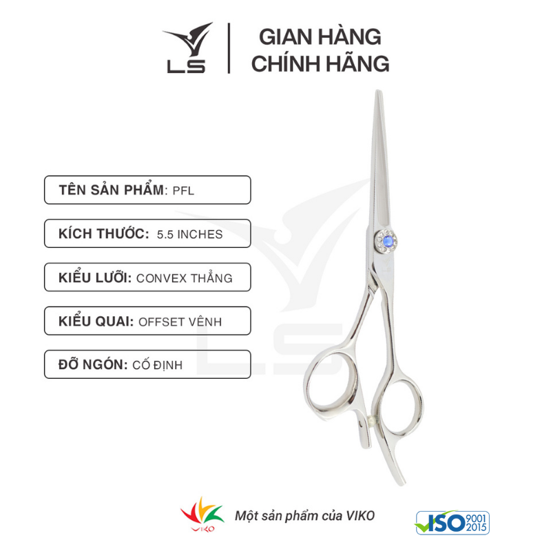 Kéo cắt tóc LS lưỡi thẳng quai offset vênh đỡ ngón cố định PSO/5.5