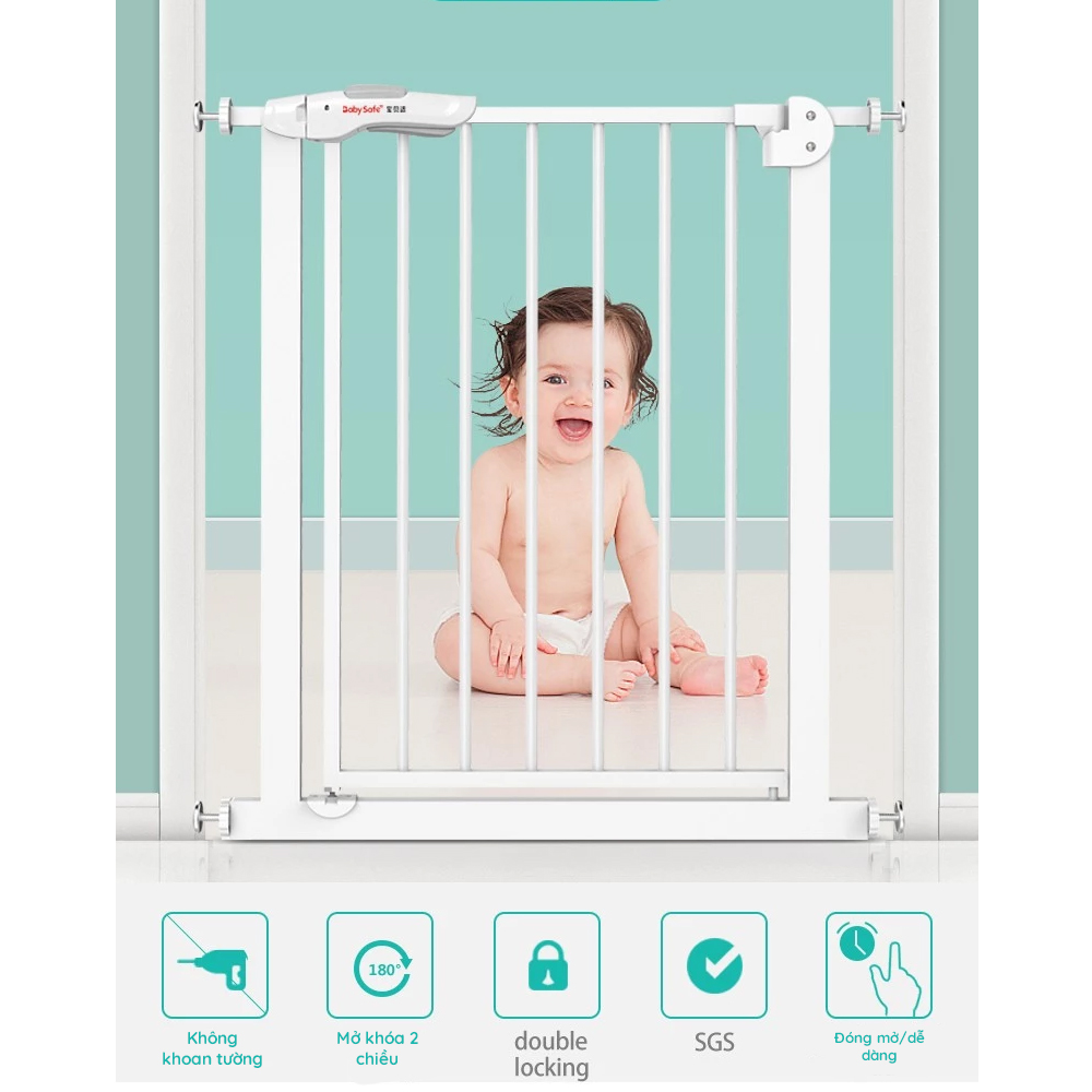 Combo 1 Thanh Chặn Cửa, Cầu Thang Không Cần Khoan Tường Babysafe XY009 & 1 Thanh Nối Dài 30 cm - Hàng nhập khẩu