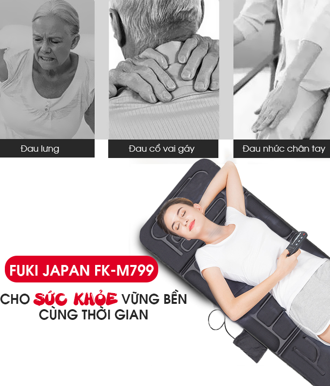 Nệm massage toàn thân nhiệt và đèn hồng ngoại OKACHI JP-M799 - màu đen