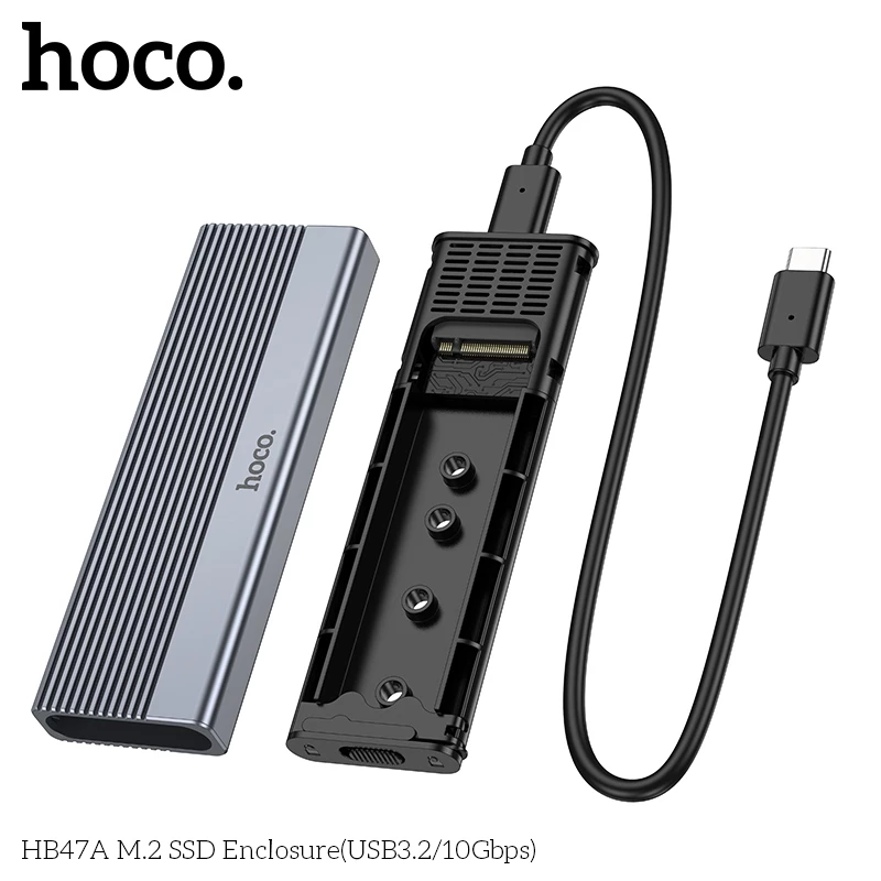 Box đựng ổ cứng Enclosure cho SSD M2 NVMe Hoco HB47A hợp kim nhôm tốc độ 10Gbps (đọc 1000MB/s, ghi 990MB/s) _  Hàng chính hãng