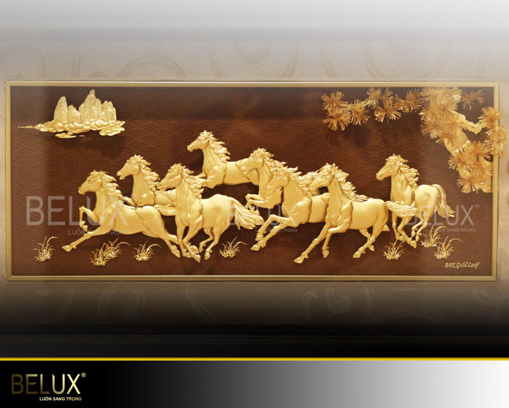 Tranh quà tặng mã đáo thành công dát vàng 24k kt 82 x 41cm