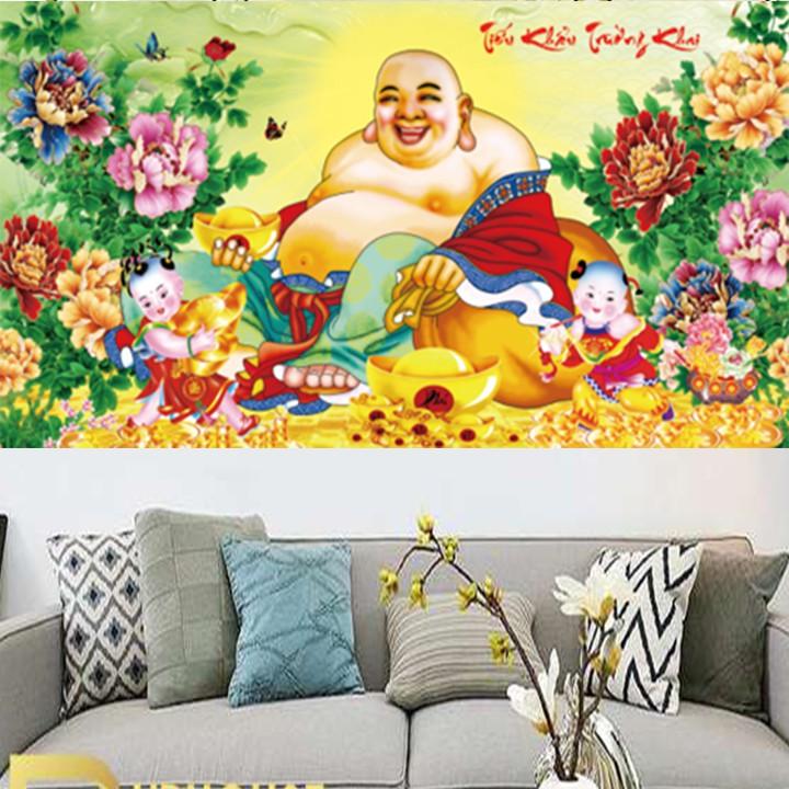 Tranh đá Phật Di Lặc tiếu khẩu trường khai YN5455 - kích thước: 105 * 60cm.
