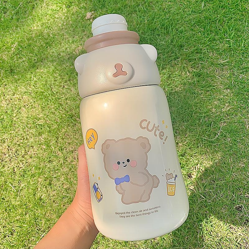 1100ML Giữ Nhiệt Màu Bé Gái Dễ Thương Anime Nhiệt Có Ống Hút Giữ Nhiệt Bình Sữa Hút Chân Không Kid Treo Tường Đôi Cách Nhiệt Nước bình