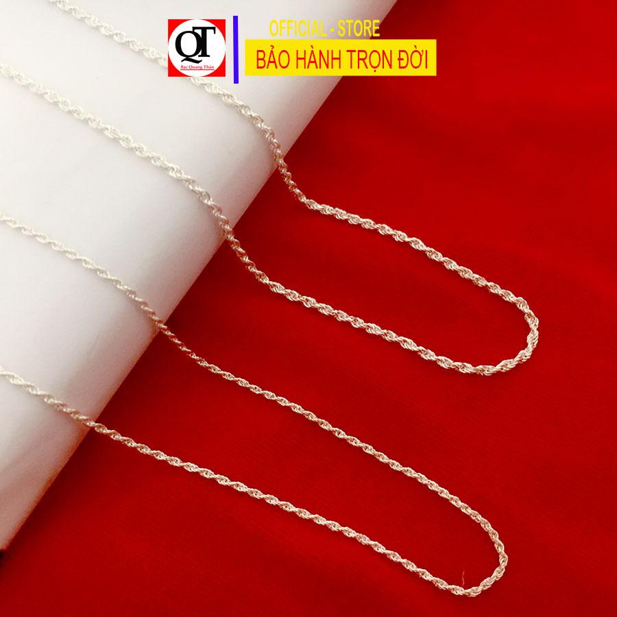 Dây chuyền nữ bạc ta kiểu lụa xoắn mặt dây ngọc size 4ly đính đá zircon cao cấp trang sức Bạc Quang Thản- KQTBTS23C