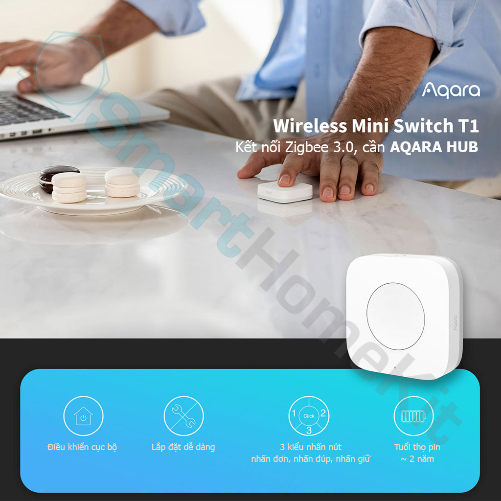 Nút nhấn không dây Aqara T1 Wireless Mini Switch WB-R02D Zigbee 3.0 Quốc Tế - Hàng Chính Hãng