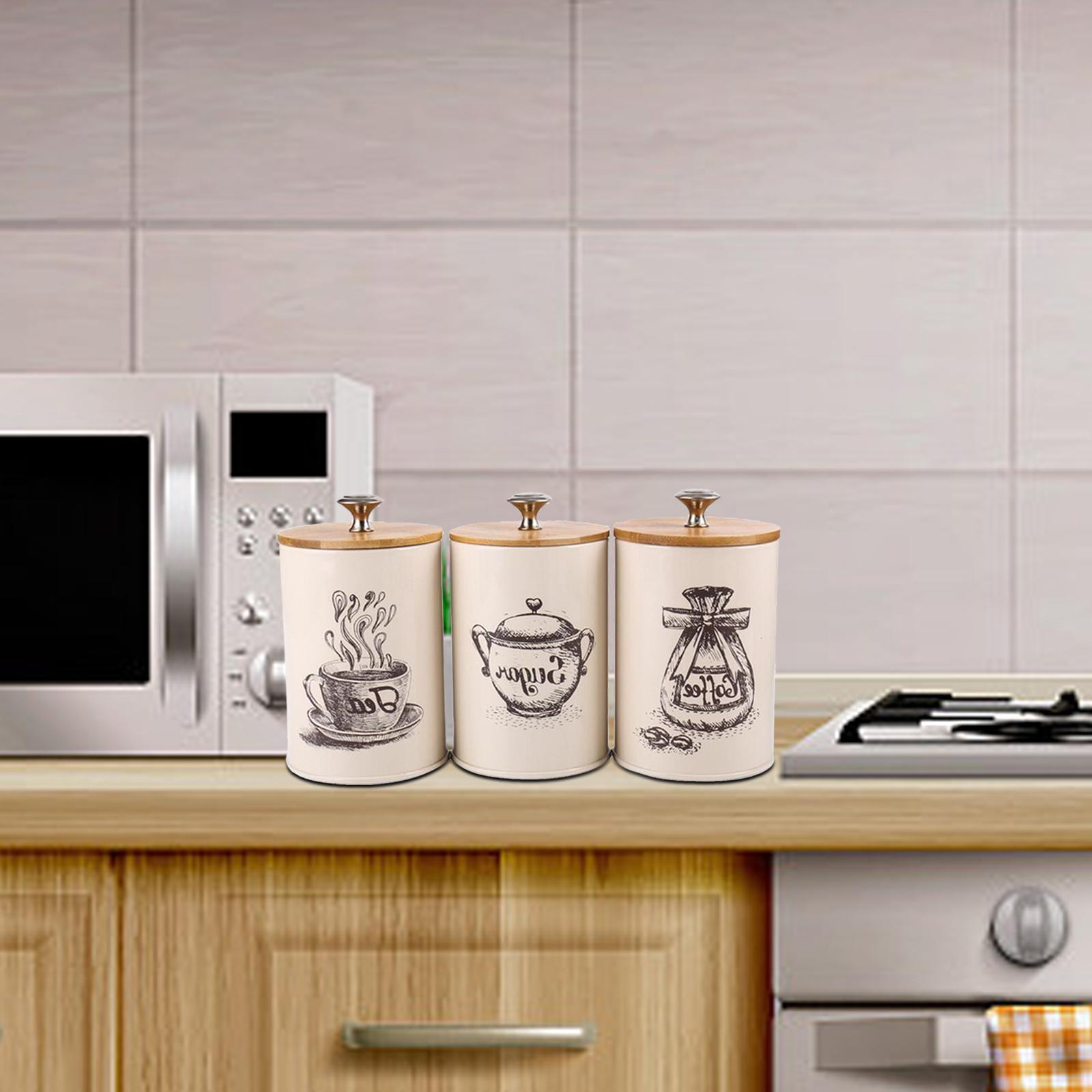 3Pcs coffee and sugar Kitchen Storage Pots Containers Tins