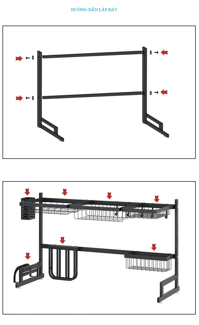 Giá Kệ để bát đĩa đa năng màu đen bằng thép phùn sơn tĩnh điện không gỉ sét, bền màu GEV 38
