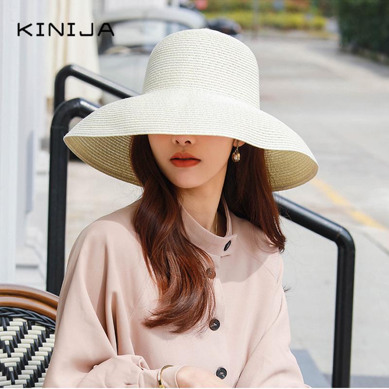 Hepburn Mùa Hè Hat Nữ Chắc Chắn Đồng Bằng Thanh Lịch Nón Rộng Vành Tròn Bảo Vệ Tia UV Đĩa Mềm Ống Hút Đi Biển Nón Panama chapeau