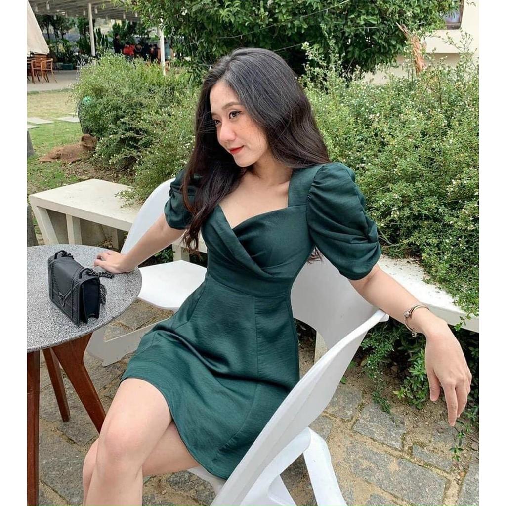 Đầm tay phồng ngực đắp chéo có mút ngực hở lưng xinh lung linh