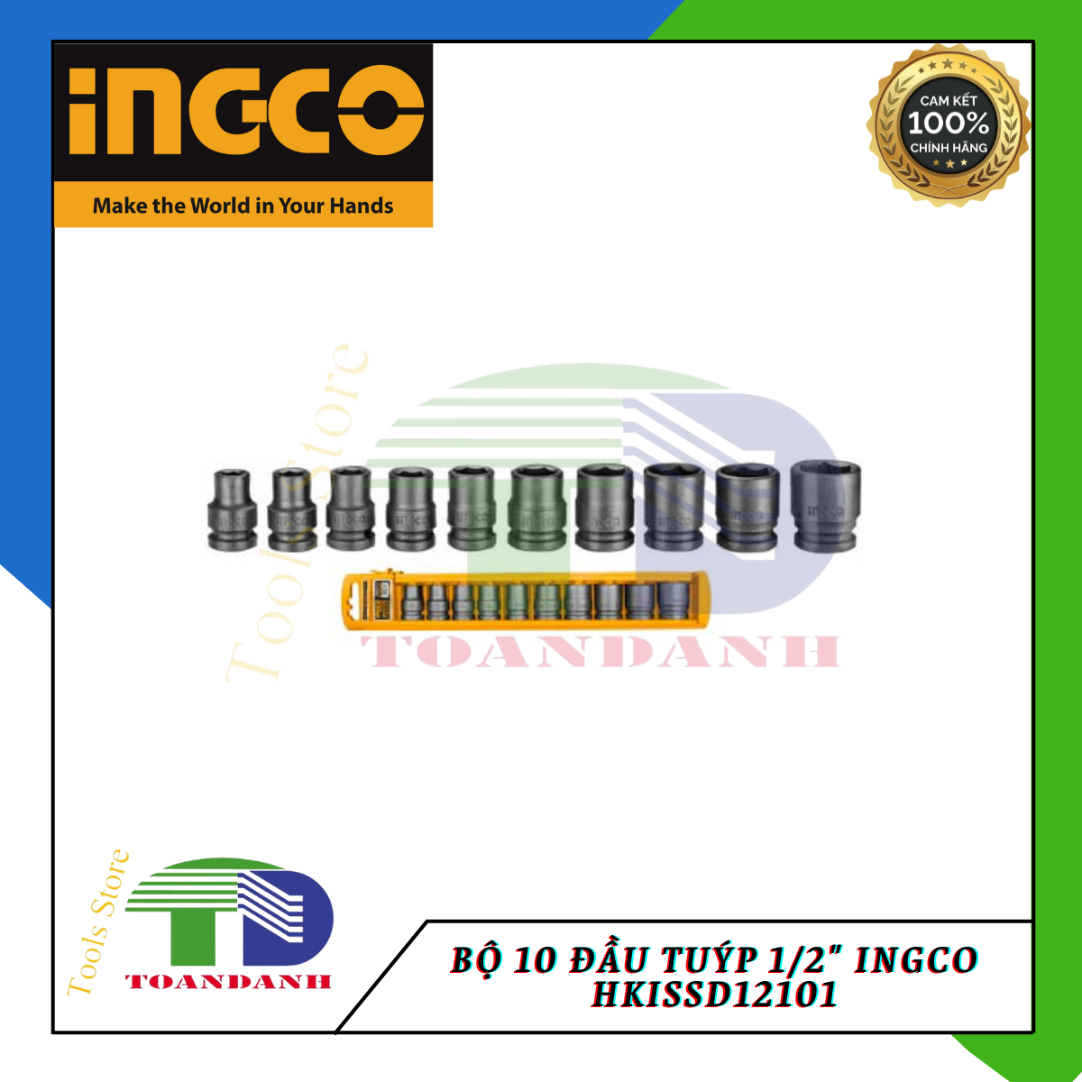 Bộ 10 đầu tuýp 1/2" ingco HKISSD12101