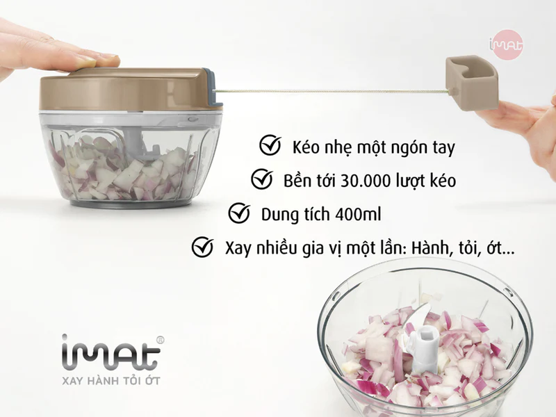 Cối xay tỏi ớt gia vị kéo tay iMat. Cối bằng nhựa Tritan trong suốt an toàn, lưỡi xay 3 tầng sắc bén Chưa có đánh giá