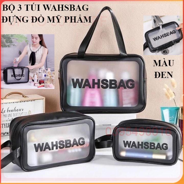 Bộ 3 Túi đựng mỹ phẩm du lịch MÀU ĐEN chứa đồ trang điểm sang trọng Washbag trong suốt chống thấm nước tiện dụng