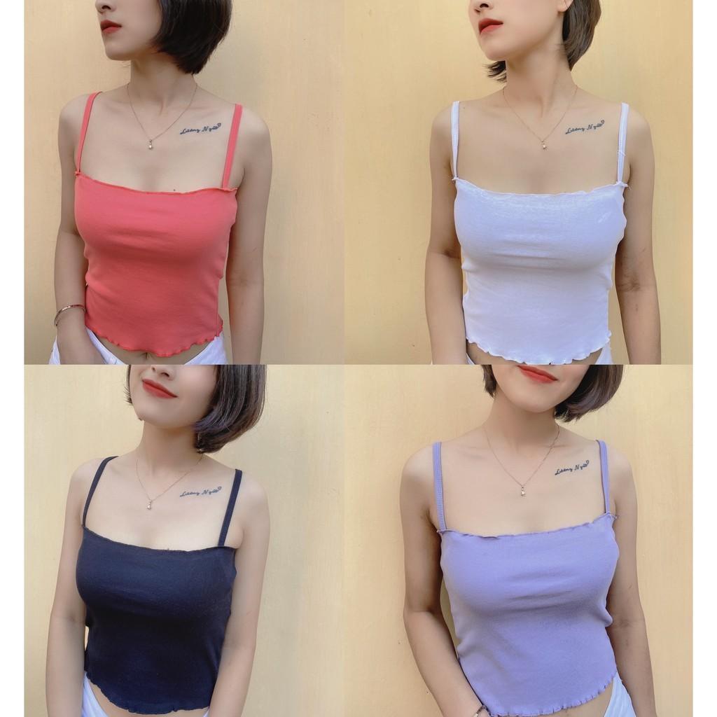 Áo Hai Dây ️ Áo 2 Dây Croptop Nữ ️ Viền Bèo Nhiều Màu Chất Thun Cotton Co Dãn Siêu Mát Cute Phô Mai Que - Hộp Quà Bí Ẩn