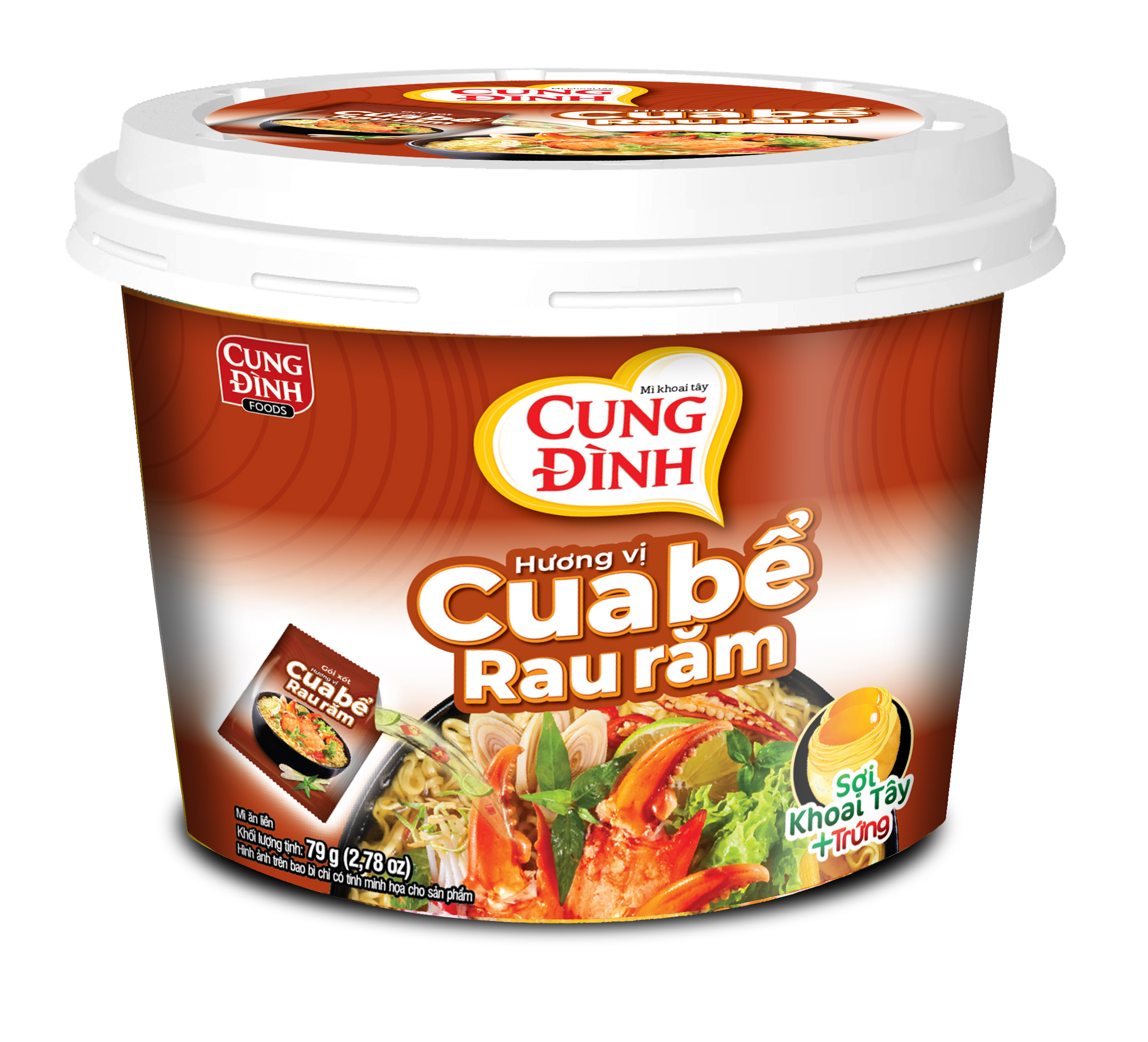 Thùng 12 Thố Mì Khoai Tây Cung Đình Hương Vị Cua Bể Rau Răm  (79g/Thố)