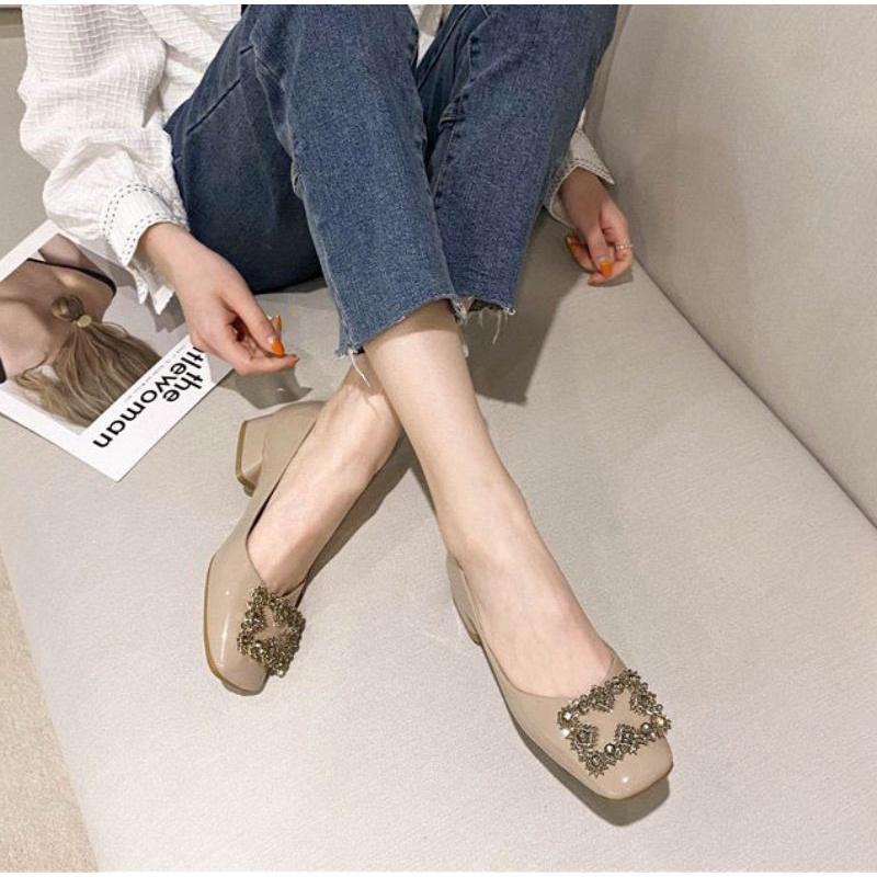 Giày Cao Gót 3 Phân Da Bóng Đính Mặt Vuông 73223_152642