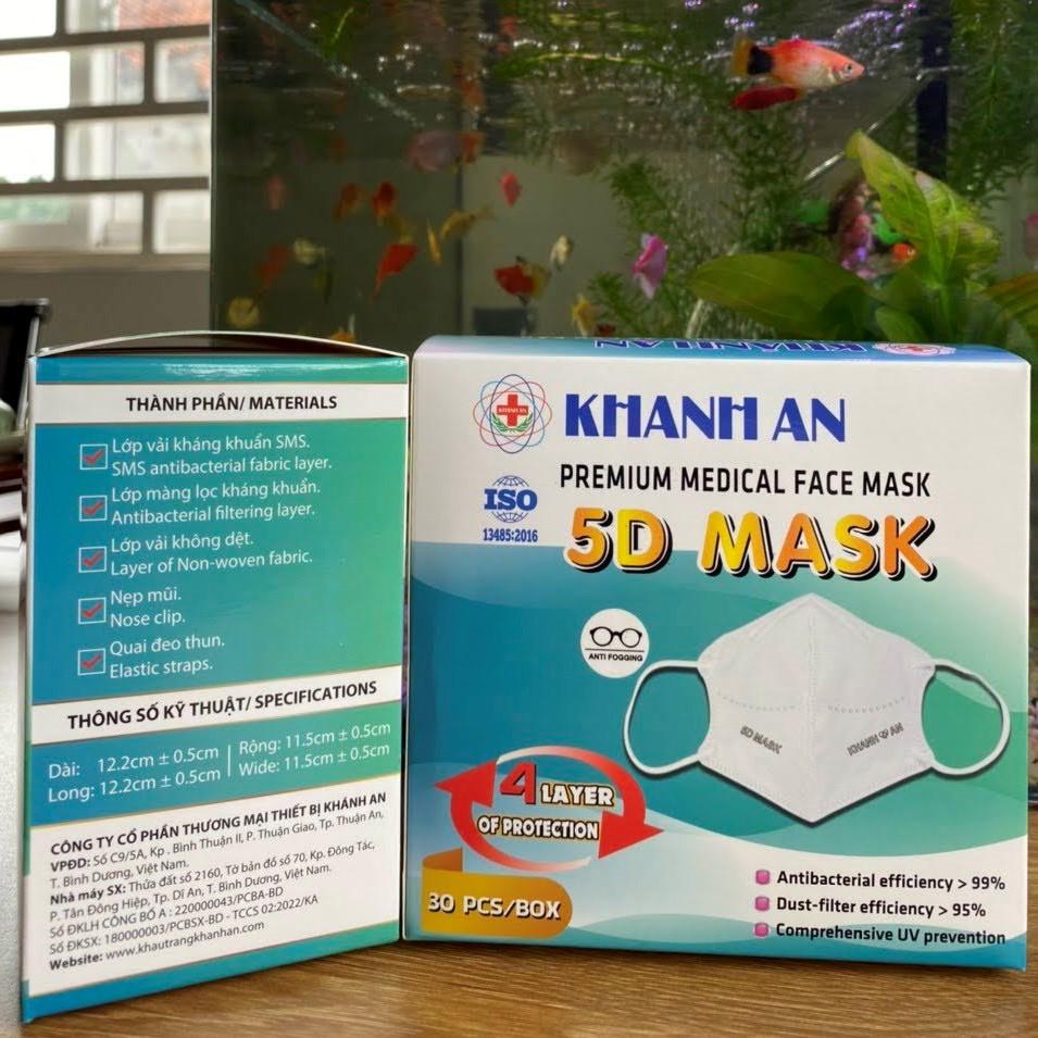 Khẩu trang y tế 5D MASK 4 lớp Khánh An cao cấp ngăn bụi vi khuẩn ngăn UV 95 đến 99% - XANH