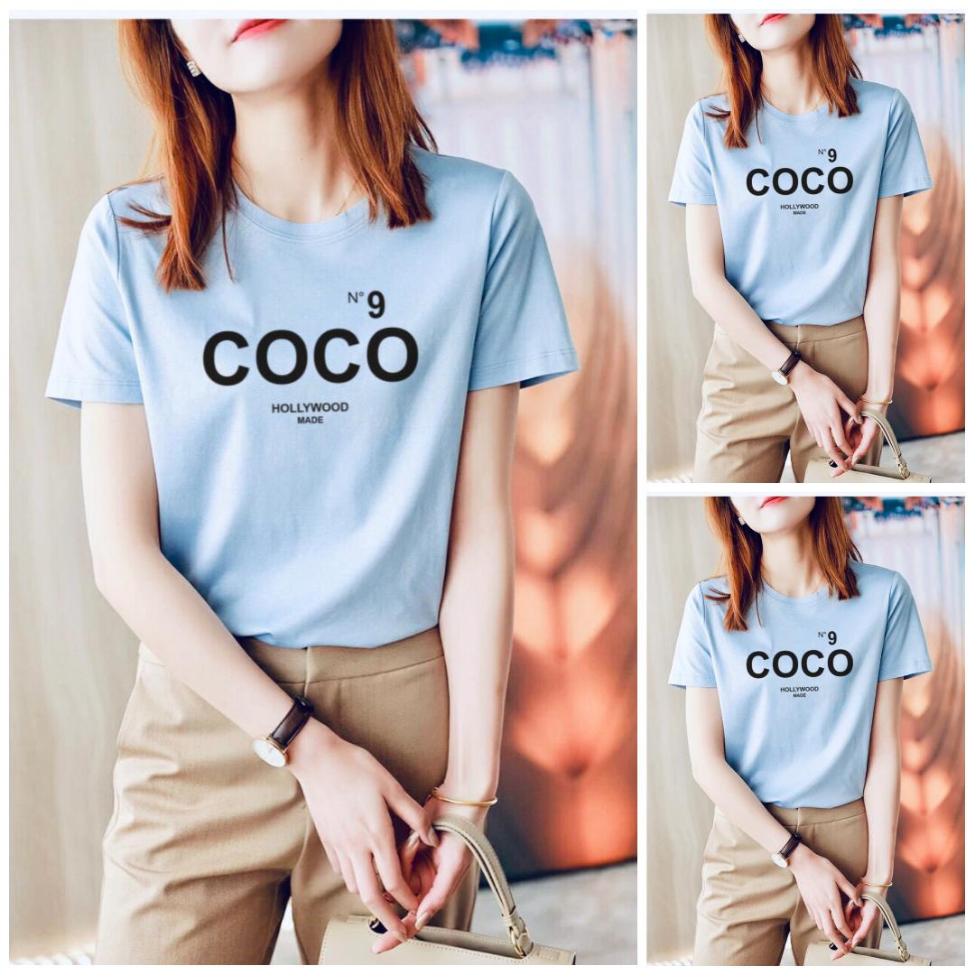 Áo thun nữ MXM cổ tròn in chữ COCO thun 4 chiều form suông từ 40-55kg