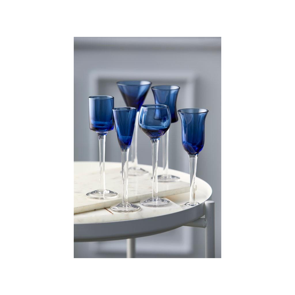 Bộ 6 ly uống shot, màu xanh dương. Nhãn Lyngby Glas Đan Mạch