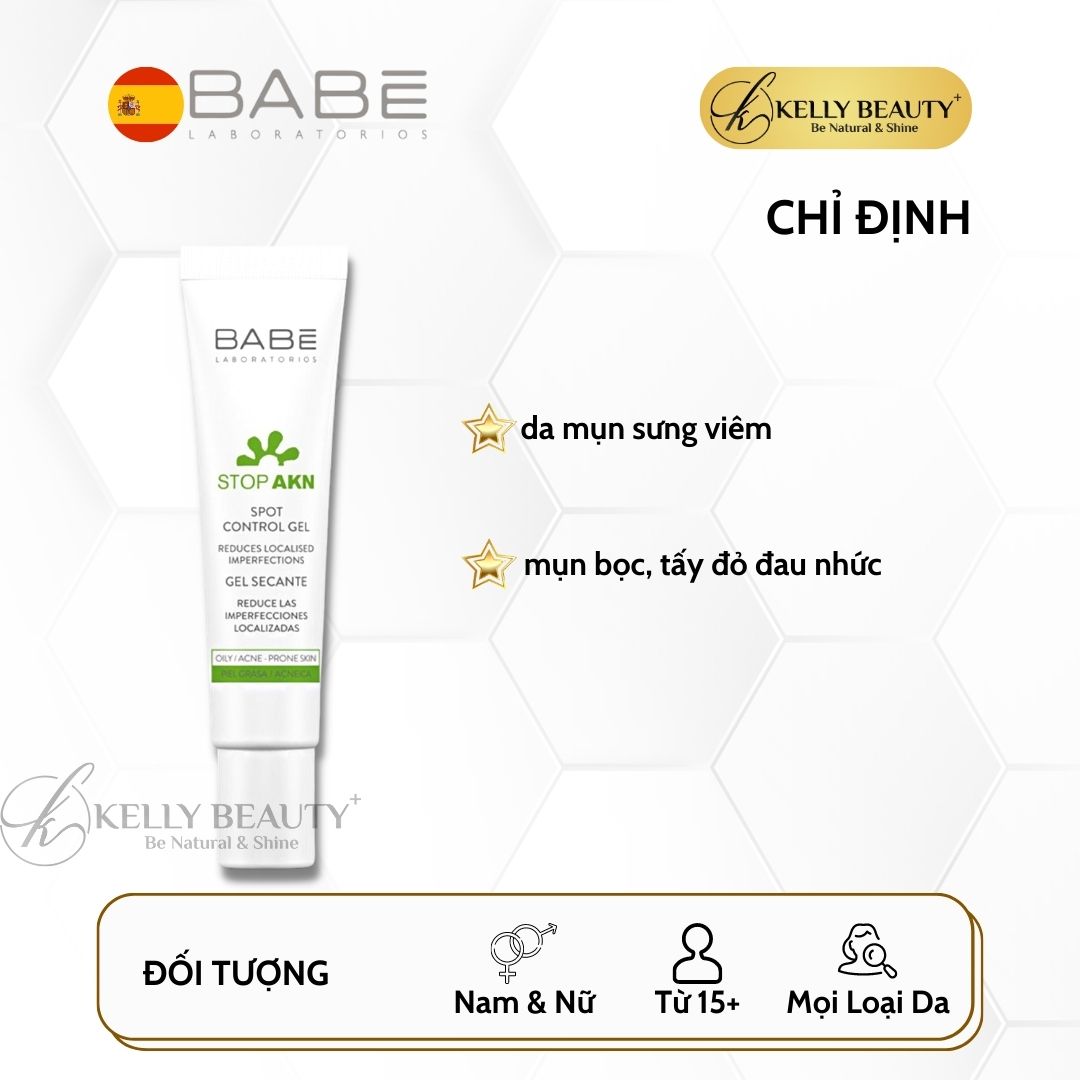 Chấm Mụn BABE Spot Control Gel - Giảm Viêm, Khô Cồi, Đẩy Nhân Mụn; Hỗ Trợ Lành Vết Thương - Kelly Beauty