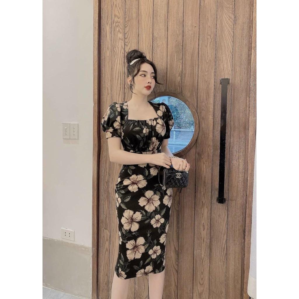Đầm body họa tiết in hoa 3D nhún ngực xinh lung linh kèm hình thật
