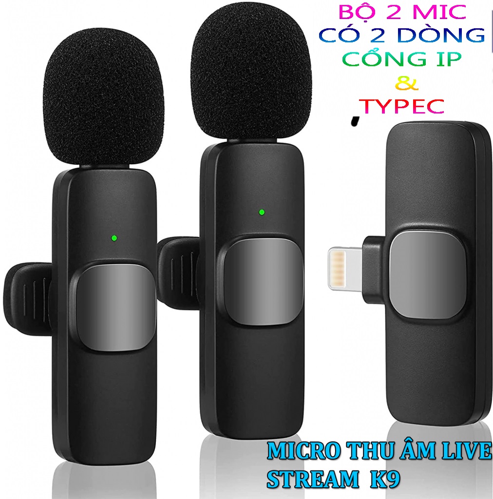 MICROPHONE KHÔNG DÂY CỔNG TYPE-C VÀ I.P K9-2 - 2 MICRO KẸP ÁO - JL