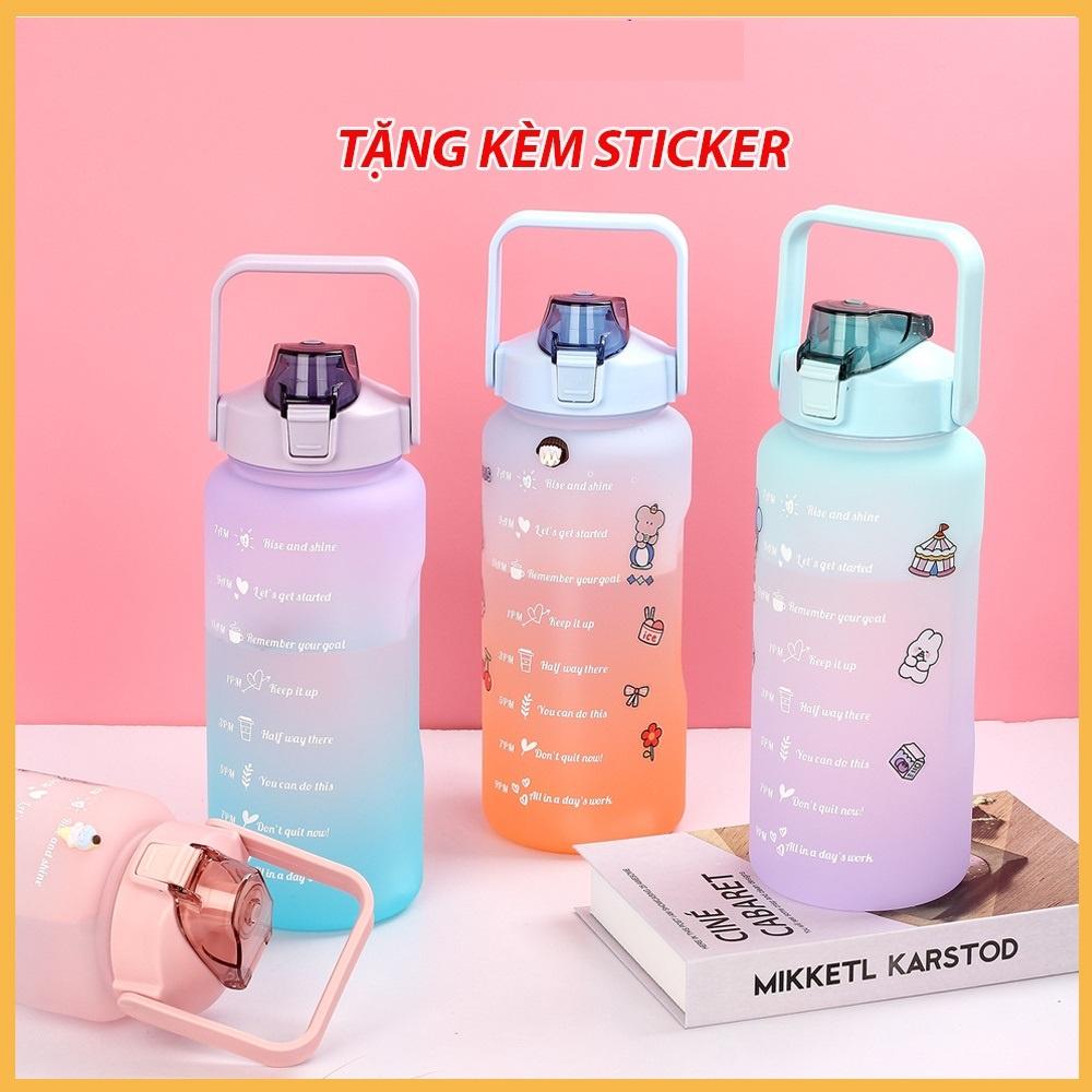 Bình đựng nước 2 lít cho người tập thể thao, Gym, Văn phòng tặng kèm Sticker đáng iu