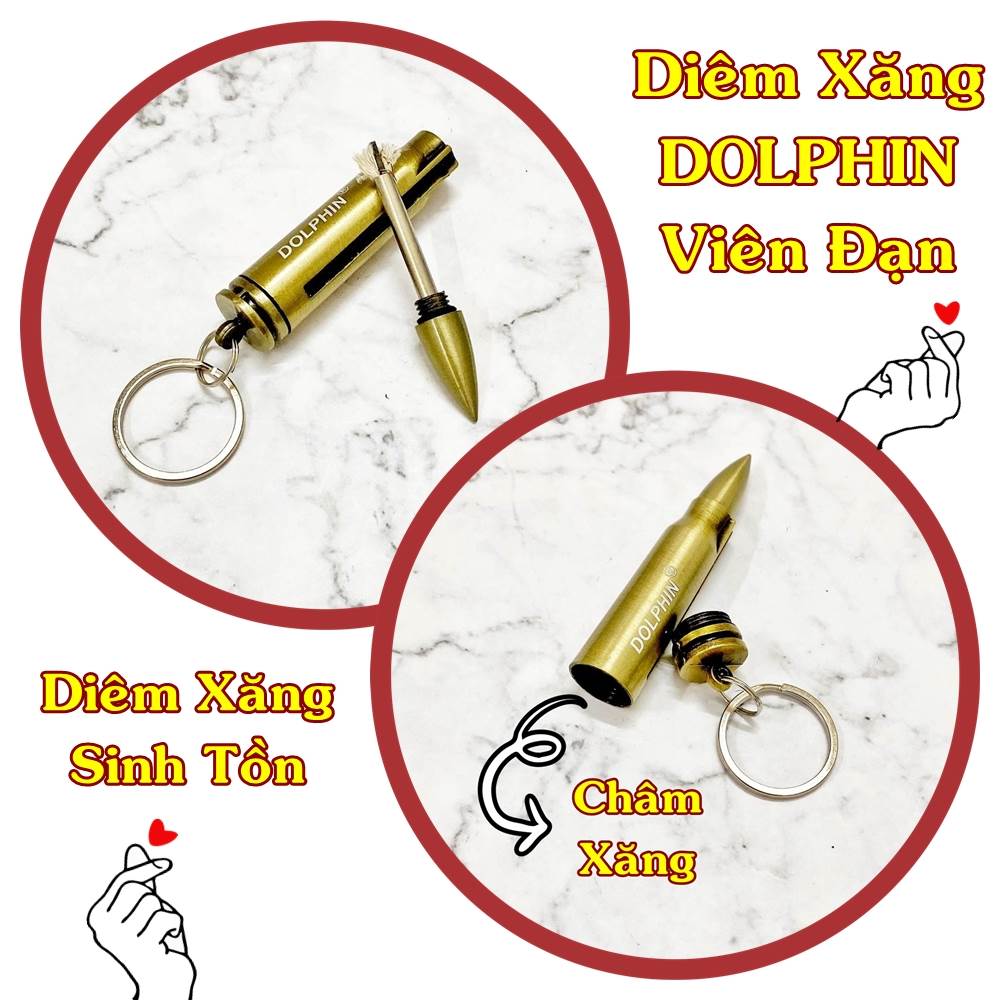 Hột quẹt bật lửa móc khóa diêm xăng Dolphin hình viên đạn (diêm xăng sinh tồn) - (xài xăng)