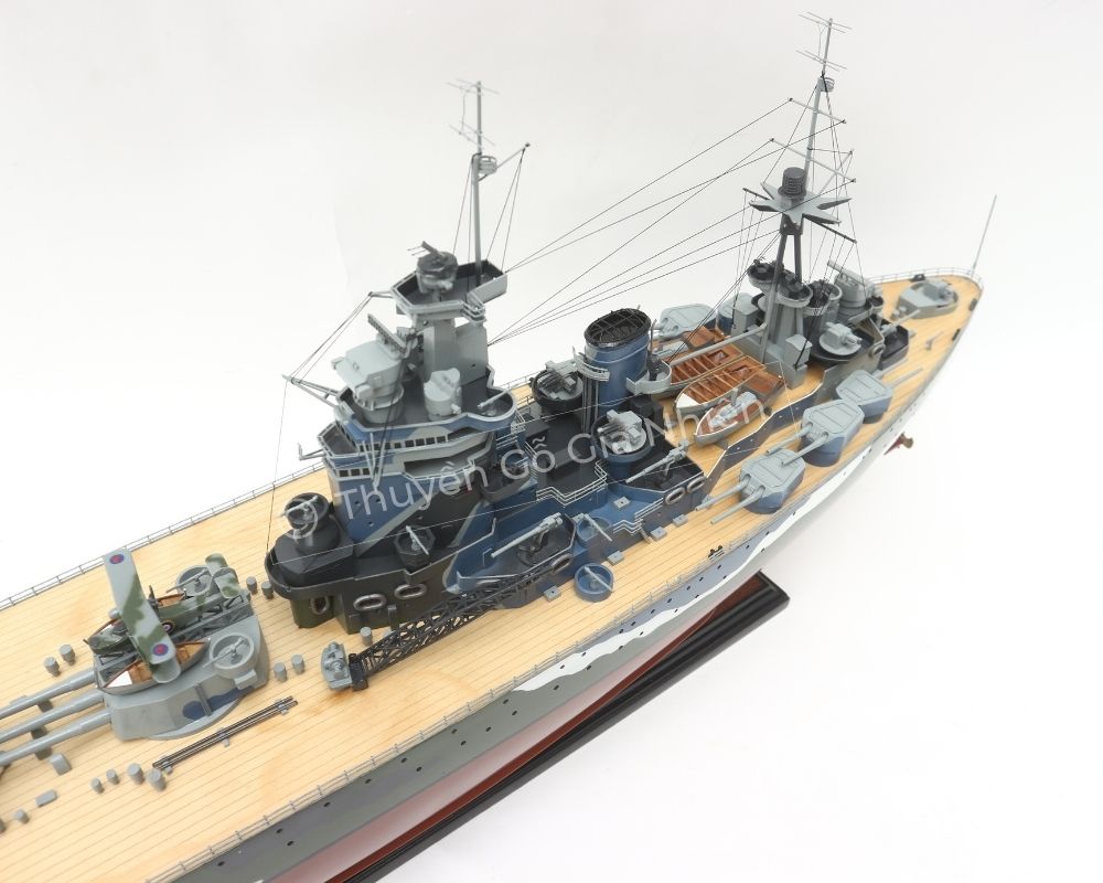 Mô Hình Thuyền Gỗ Phong Thủy Dạng Thuyền Chiến HMS RODNEY Chính Hãng Hàng Xuất Khẩu Chất Lượng Cao