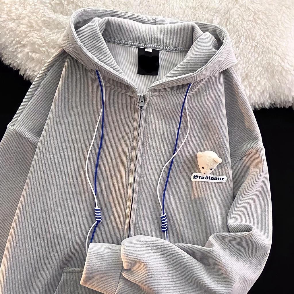 Áo Hoodie Zip Unisex Nam Nữ Hình Gấu Studio Nỉ Gân