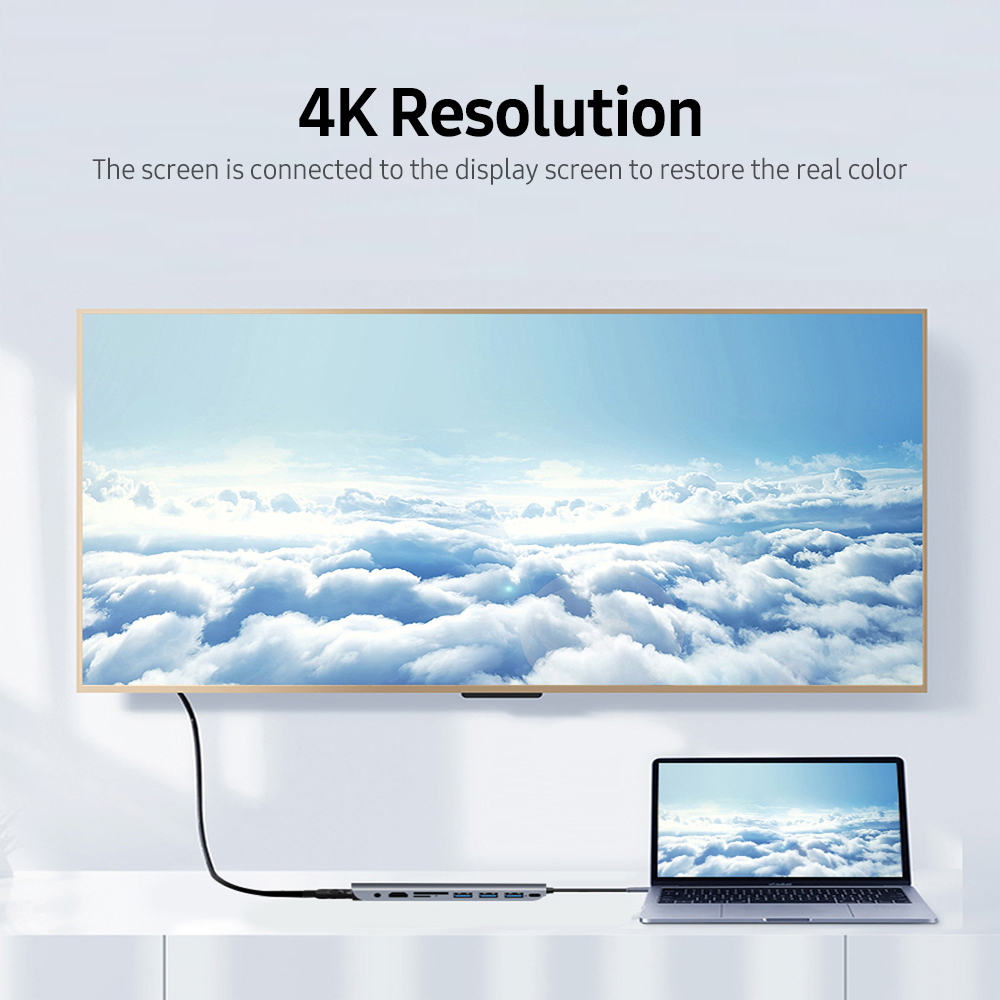 9 trong 1 Đa chức năng Type-C sang HD Hub PD Charge / HD / VGA / USB3.0 / SD TF Card Reader / 3.5mm Audio