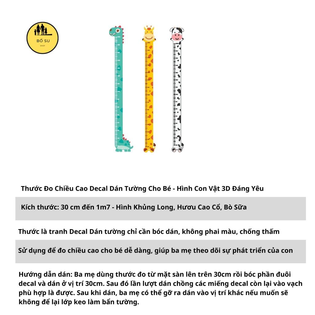 Thước đo chiều cao cho bé decal dán tường 3d hình con vật đáng yêu 1m7 Shop Bố Su
