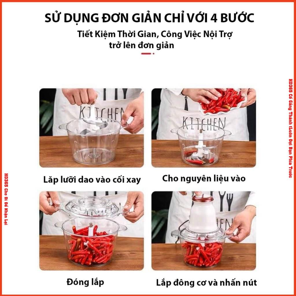 Máy Xay Thịt, Xay Cá Đa Năng Công Suất 250W Cối Thủy Tinh 4 Lưỡi Dao Dung Tích 2000ml Hàng Nội Địa - HD365 Cao Cấp