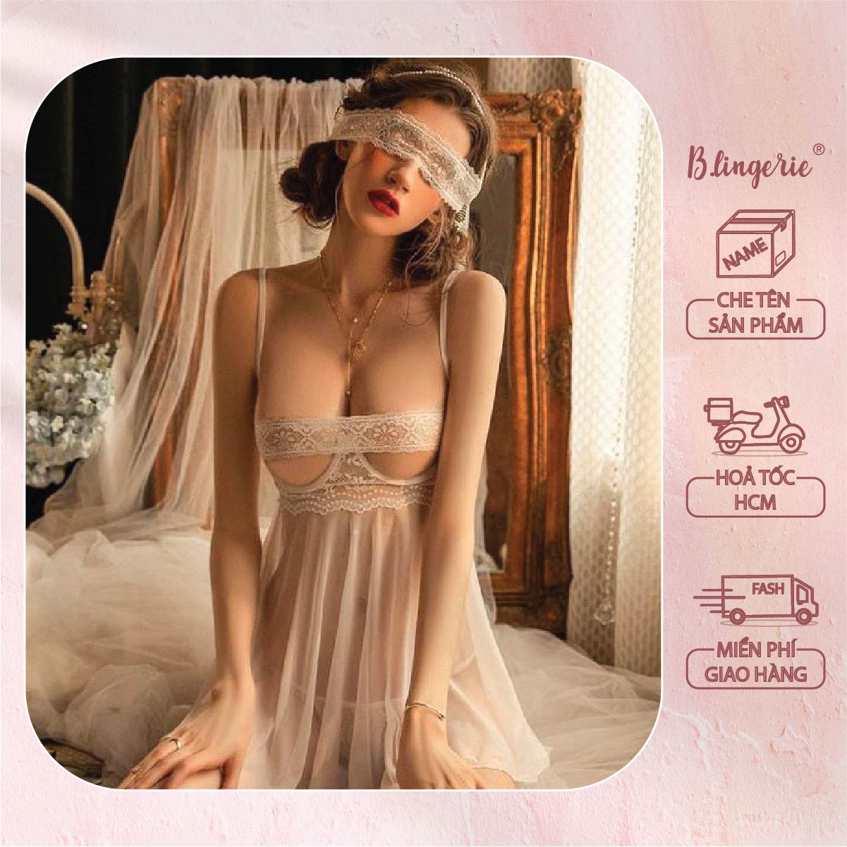 Đầm Ngủ Lụa Thiết Kế Nữ Tính (Kèm Bịt Mắt) - B.Lingerie
