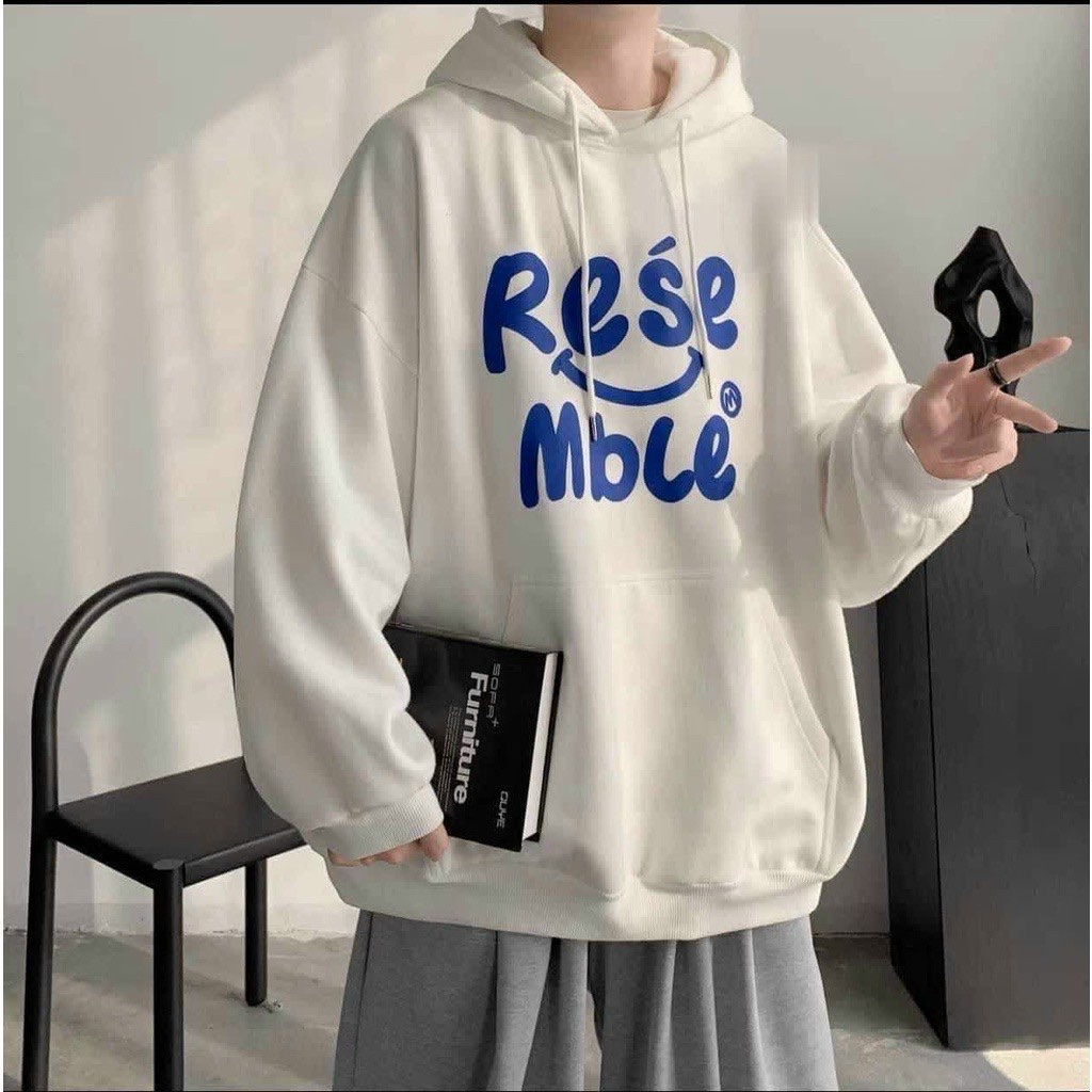 ÁO KHOÁC HOODIE NAM IN CHỮ RESE 2 MÀU ĐEN TRẮNG FORM RỘNG CHÁT NỈ DÀY DẶN